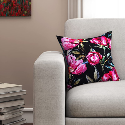 SEJ BY NISHA GUPTA Polyester Cushions Cover(40 cm*40 cm, Black)