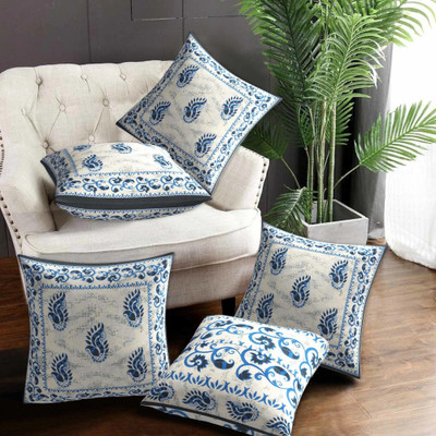 SkyKross Cotton Cushions Cover(41 cm*41 cm, Pack of 5, Blue)