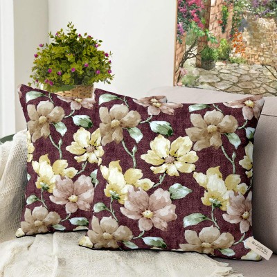 Bluegrass Floral Cushions Cover(Pack of 2, 30 cm*30 cm, Maroon)