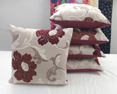 Real Desi Chenille Cushions Cover(40.64 cm*40.64 cm, Pack of 5, Brown)