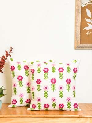 RATAN CART Embroidered Cushions Cover(Pack of 2, 40 cm*40 cm, Pink)