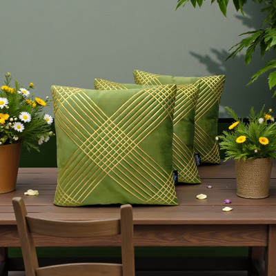 Zikrak Velvet Cushions Cover(40 cm*40 cm, Pack of 3, Light Green)