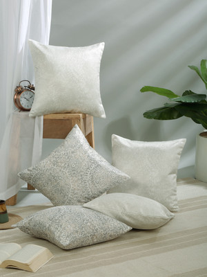 ROSARA HOME Polyester Cushions Cover(Pack of 5, 40 cm*40 cm, Cream, Grey)