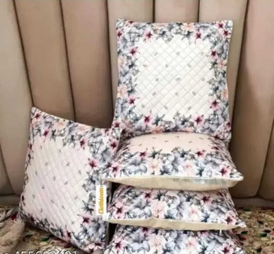 NATIONAL HANDLOOM Velvet Cushions Cover(40 cm*40 cm, Pack of 5, Silver)