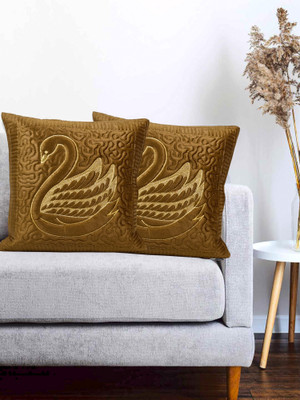 Vinayaka Fab Velvet Cushions Cover(40 cm*40 cm, Pack of 2, Gold)