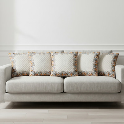 VICTORY WEAVES Polycotton Cushions Cover(40 cm*40 cm, Pack of 5, Cream)