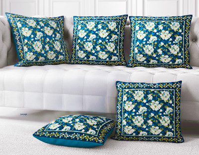 LoomJungle Polycotton Cushions Cover(40 cm*40 cm, Pack of 5, Blue)