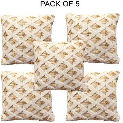 Nipun International Polyester Cushions Cover(40.64 cm*40.64 cm, Pack of 5, White, Beige)