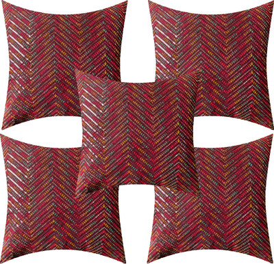 CREEVA Silk Cushions & Pillows Cover(Pack of 5, 40 cm*40 cm, Red)