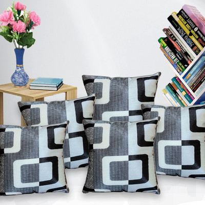 KANUSHI Polyester Cushions Cover(41 cm*41 cm, Pack of 5, Black, Grey)
