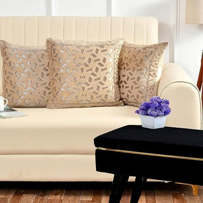 BELLA TRUE Jacquard Cushions Cover(40 cm*40 cm, Pack of 3, Beige)