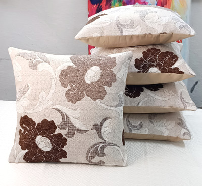 Real Desi Chenille Cushions Cover(40 cm*40 cm, Pack of 5, Beige)