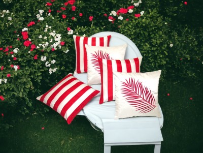 ZIKRAK EXIM Striped Cushions Cover(Pack of 5, 40 cm*40 cm, Red, White)
