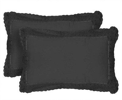 VHC Cotton Pillows Cover(69 cm*45 cm, Pack of 2, Black)