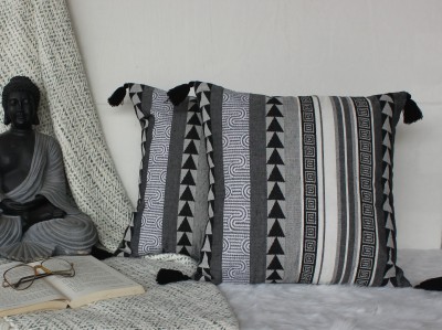 Dekor World Striped Cushions & Pillows Cover(Pack of 2, 50 cm*50 cm, Black)