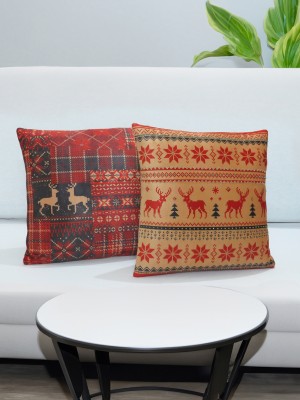 Mid July Velvet Cushions Cover(Pack of 2, 40.7 cm*40.7 cm, Red)