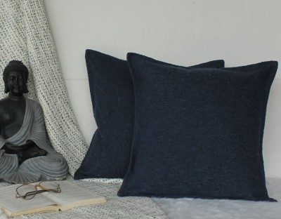 Dekor World Plain Cushions & Pillows Cover(Pack of 2, 60 cm*60 cm, Dark Blue)