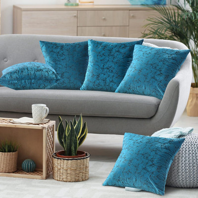 Kraftiq Homes Velvet Cushions Cover(40 cm*40 cm, Pack of 5, Blue)
