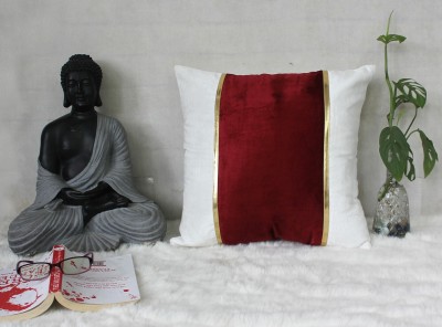 Dekor World Self Design Cushions & Pillows Cover(Pack of 2, 50 cm*50 cm, White, Maroon)