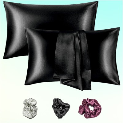 Vendola Satin, Silk Pillows Cover(Pack of 2, 46 cm*71 cm, Black)