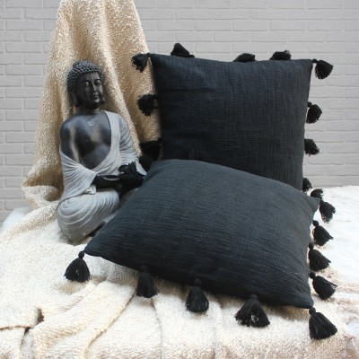 Dekor World Plain Cushions & Pillows Cover(Pack of 2, 50 cm*50 cm, Black)