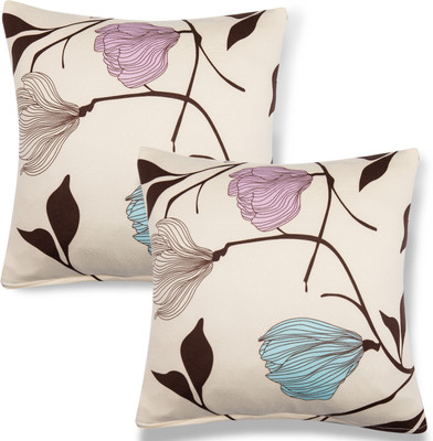 HOKiPO Polyester Cushions Cover(40 cm*40 cm, Pack of 2, Beige)