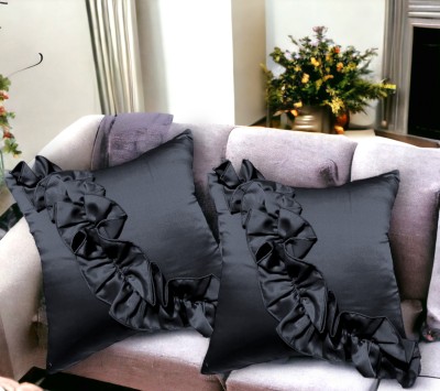 FRILLKART Satin Cushions Cover(Pack of 2, 16 cm*16 cm, Black)