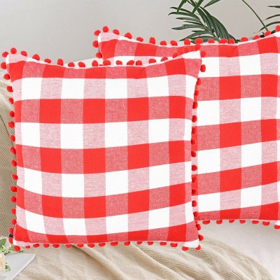 Lushomes Checkered Cushions & Pillows Cover(Pack of 2, 40 cm*40 cm, Red)