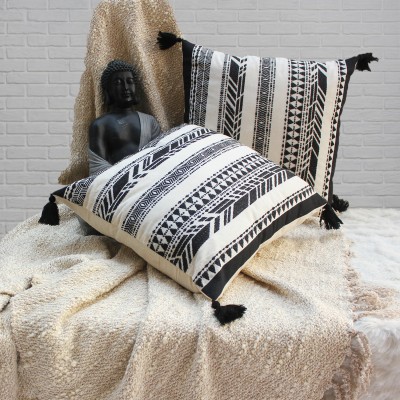 Dekor World Striped Cushions & Pillows Cover(Pack of 2, 60 cm*60 cm, Black)