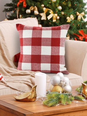 SASHAA WORLD Checkered Cushions & Pillows Cover(45 cm*45 cm, Red, White)