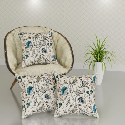 Trance Home Linen 100 % Cotton Floral Cushions Cover(Pack of 3, 60 cm*60 cm, Blue)
