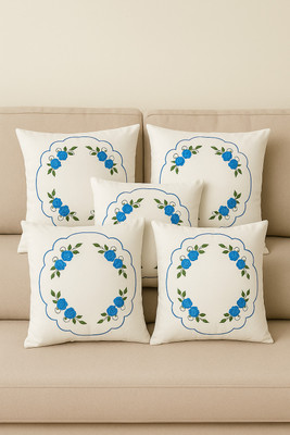 NAZEEB HANDLOOM HOUSE Cotton Cushions & Pillows Cover(41 cm*41 cm, Pack of 5, White, Blue, Multicolor)