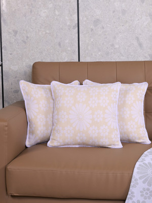 Saral Home Cotton Cushions Cover(40 cm*40 cm, Pack of 3, Ivory)