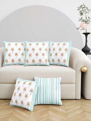 Blocks Of India Cotton Cushions Cover(40 cm*40 cm, Pack of 5, Green, Yellow)