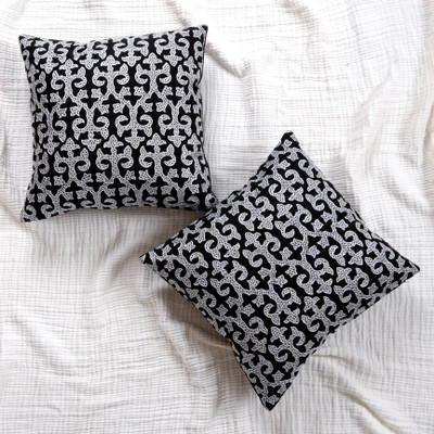 FINGERCRAFT Polyester Cushions Cover(Pack of 2, 40 cm*40 cm, Black, Silver)