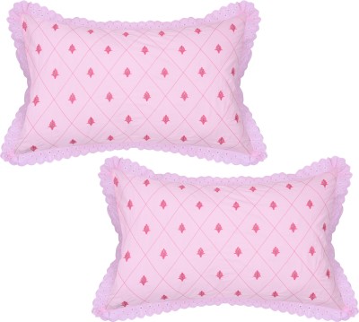 VHC Cotton Pillows Cover(Pack of 2, 45 cm*69 cm, Pink, Pink)