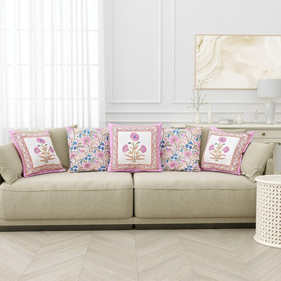 Blocks Of India Cotton Cushions Cover(40 cm*40 cm, Pack of 5, Purple)