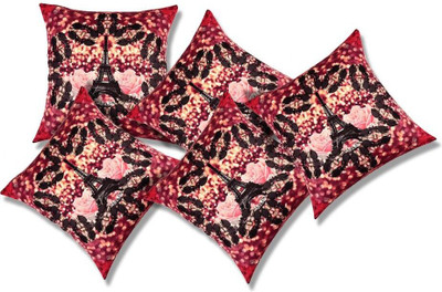 SEJ BY NISHA GUPTA Silk Cushions Cover(Pack of 5, 40.64 cm*40.64 cm, Red, Pink, Black)