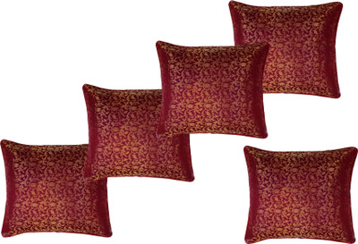 FabLinen Polyester Cushions Cover(40 cm*40 cm, Pack of 5, Maroon)