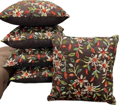 KIRMANI Dupion Silk Cushions Cover(40 cm*40 cm, Pack of 5, Brown)