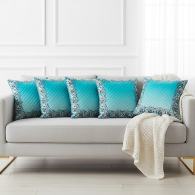 VICTORY WEAVES Polycotton Cushions Cover(40 cm*40 cm, Pack of 5, Blue)