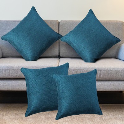 Faburaa Plain Cushions & Pillows Cover(Pack of 4, 45 cm*45 cm, Blue)