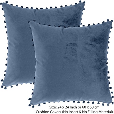 Sugarchic Plain Cushions Cover(Pack of 2, 60 cm*60 cm, Light Blue, Grey)