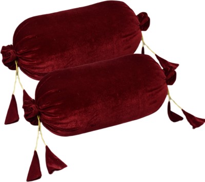 Dulhan Velvet Bolsters Cover(Pack of 2, 40 cm*80 cm, Maroon)