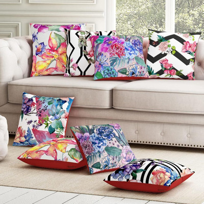 SEJ BY NISHA GUPTA Polyester Cushions Cover(Pack of 8, 40 cm*40 cm, Maroon)
