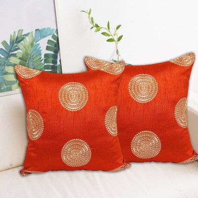 INDHOME LIFE Embroidered Cushions Cover(Pack of 2, 40 cm*40 cm, Orange)