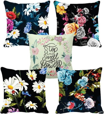 TheYaYaCafe Cotton Cushions Cover(40 cm*40 cm, Pack of 5, Multicolor)