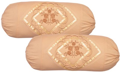 Hommie Embroidered Bolsters Cover(Pack of 2, 45 cm*75 cm, Gold)
