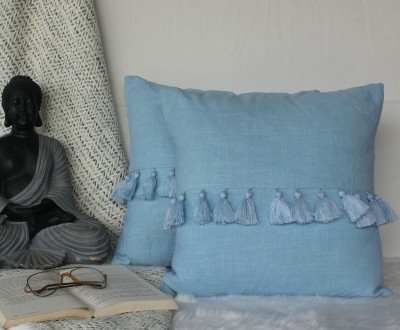 Dekor World Self Design Cushions & Pillows Cover(Pack of 2, 60 cm*60 cm, Light Blue)