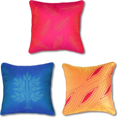 yamunoshtu Embroidered Cushions & Pillows Cover(Pack of 3, 40 cm*40 cm, Dark Green, Pink, Yellow)